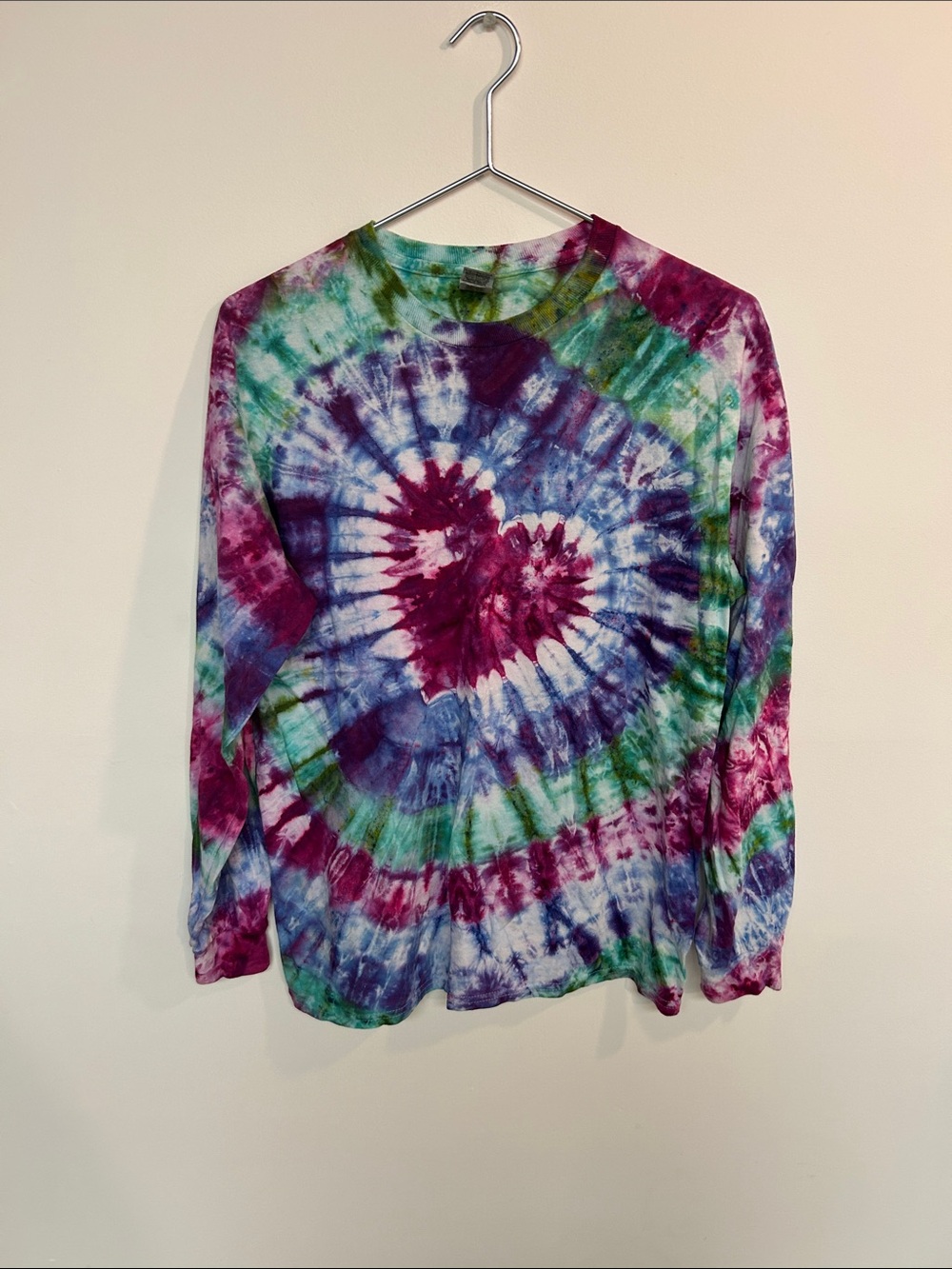 Gildan Tie-Dye Heart Long Sleeve Tee - Purple, Green, Blue, Pink